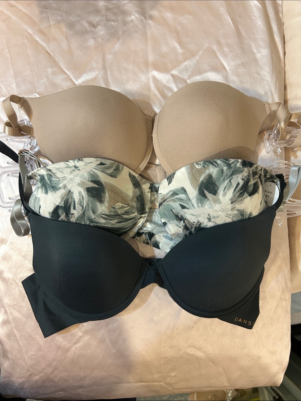 Danskin Three-Pack lightly padded Bras in Nude, Floral and Black